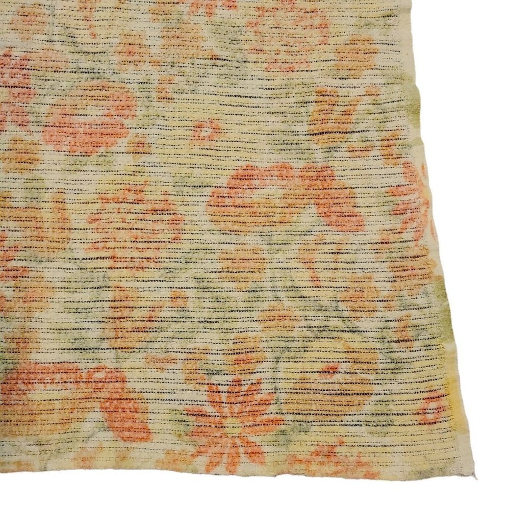 Vintage 70s Retro‎ Yellow Waffle Weave Blanket Orange Floral Flowers 66 X 74